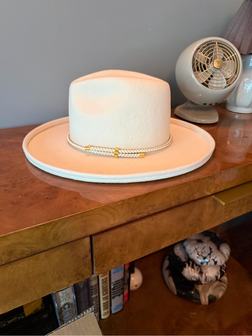 THE CARA LOREN PENCIL BRIM HAT with Braided Lariat - Cream/White XL (61)